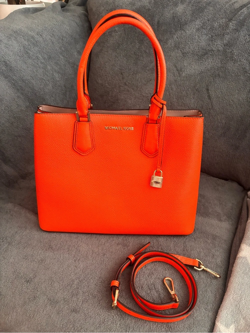 Gorgeous Michael Kors Bright Orange Leather Satchel with Detachable Strap